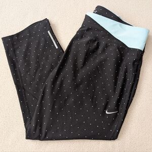 Nike Running Dri-Fit Micro Polka Dot Capri Leggings Black/Mint Women's Size L